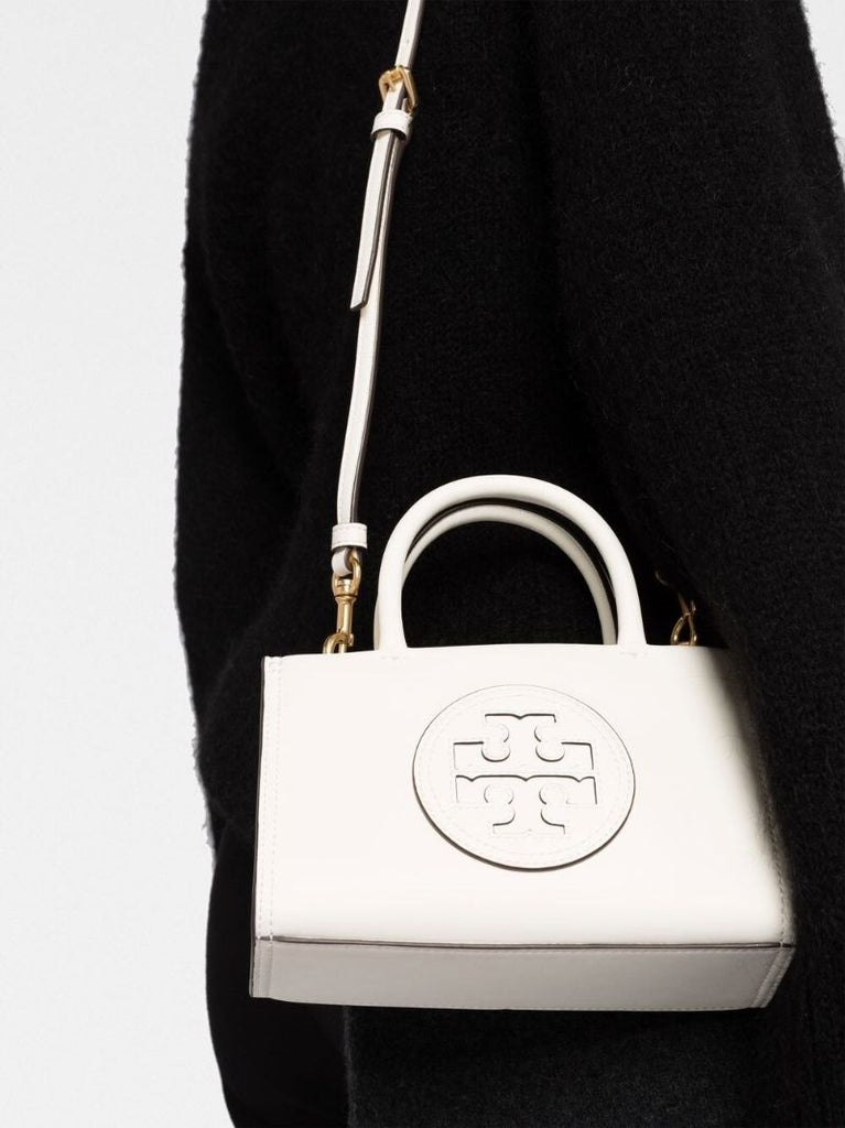 White Logo Patch Leather Tote Bag