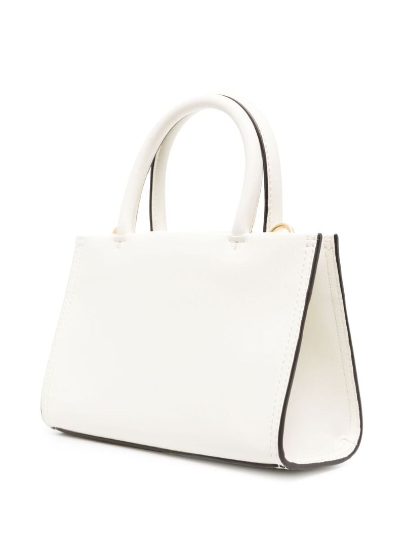 White Logo Patch Leather Tote Bag