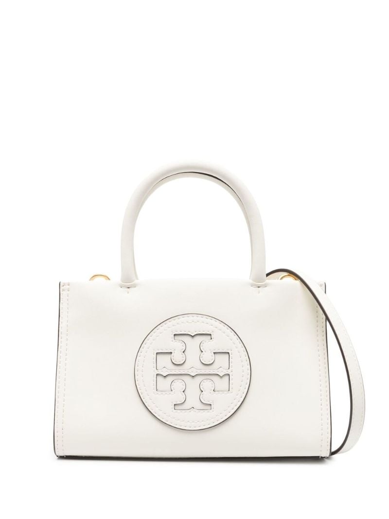 White Logo Patch Leather Tote Bag