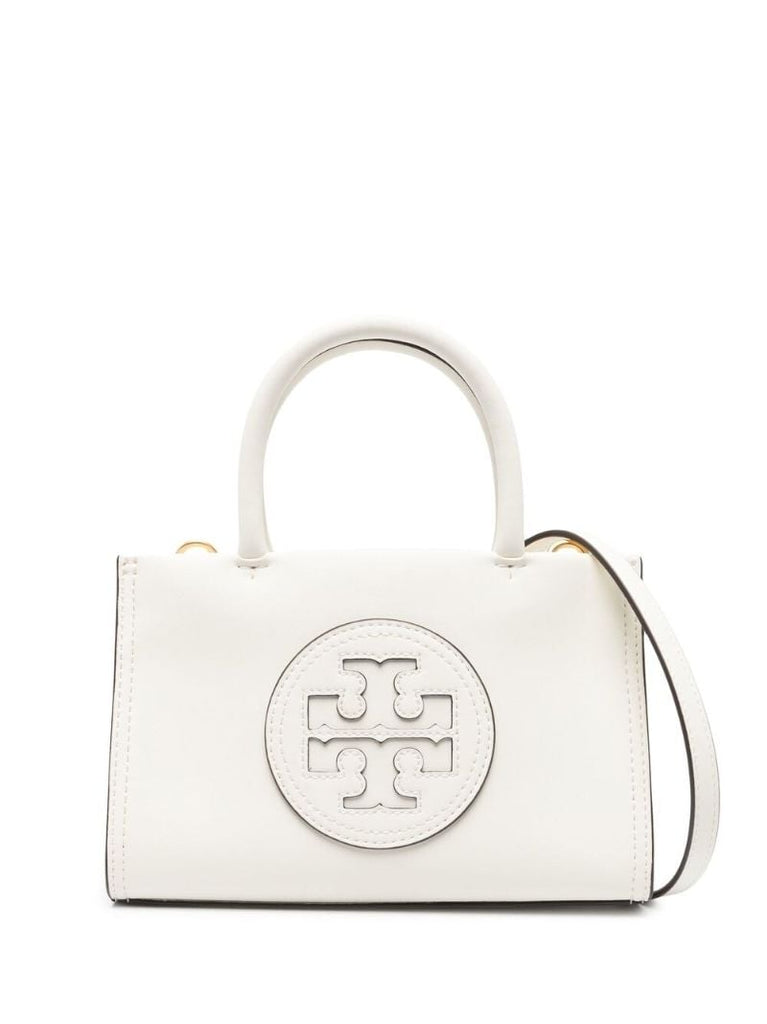 White Logo Patch Leather Tote Bag