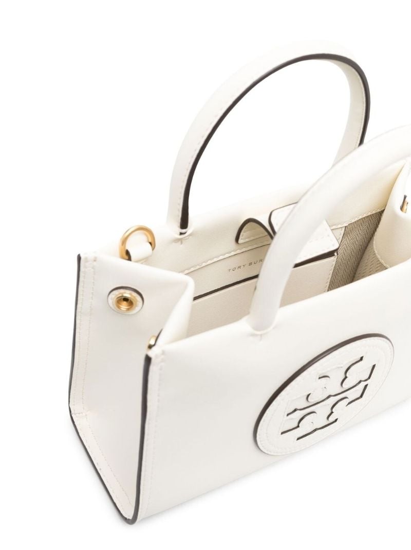White Logo Patch Leather Tote Bag