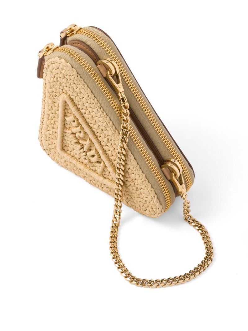 Neutral Raffia Triangle Mini Bag