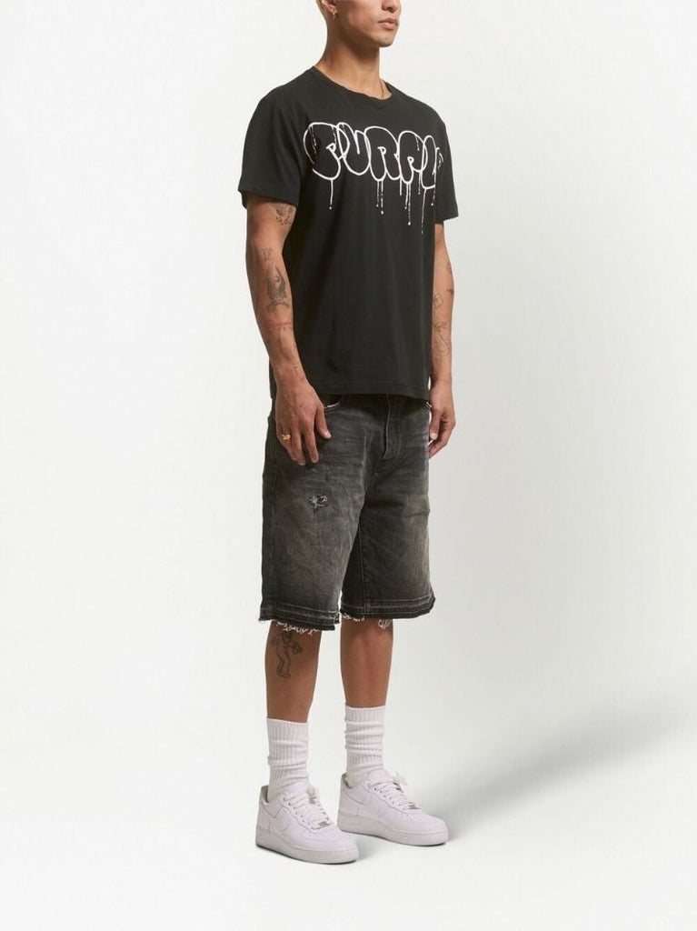 Black Distressed Denim Shorts