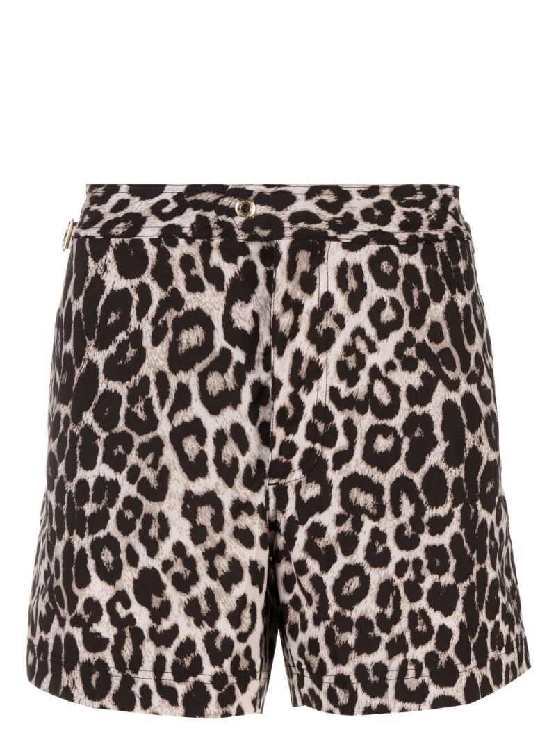 Black Snow Leopard Print Swim Shorts