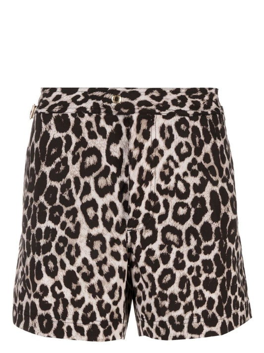 Black Snow Leopard Print Swim Shorts
