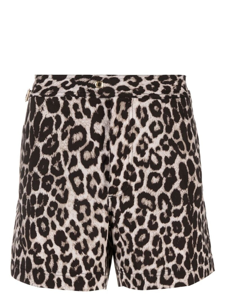 Black Snow Leopard Print Swim Shorts