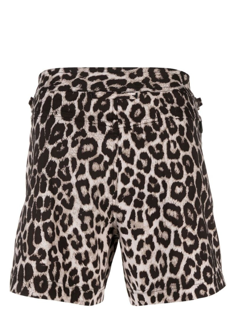 Black Snow Leopard Print Swim Shorts