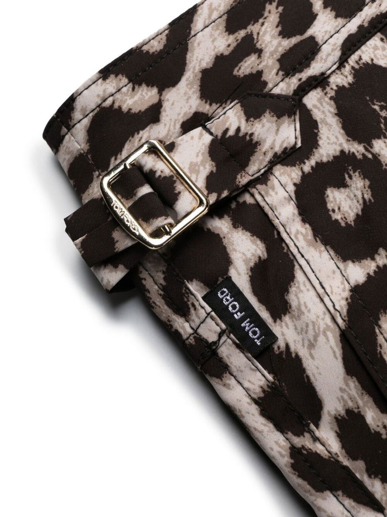 Black Snow Leopard Print Swim Shorts