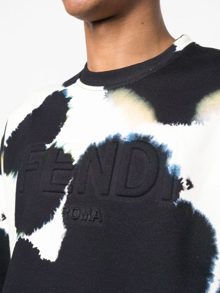 Black Tie-dye Logo-debossing Cotton Sweatshirt