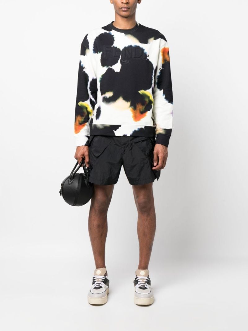 Black Tie-dye Logo-debossing Cotton Sweatshirt