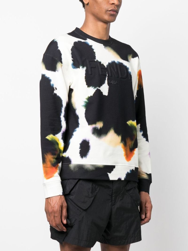 Black Tie-dye Logo-debossing Cotton Sweatshirt
