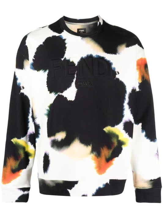 Black Tie-dye Logo-debossing Cotton Sweatshirt