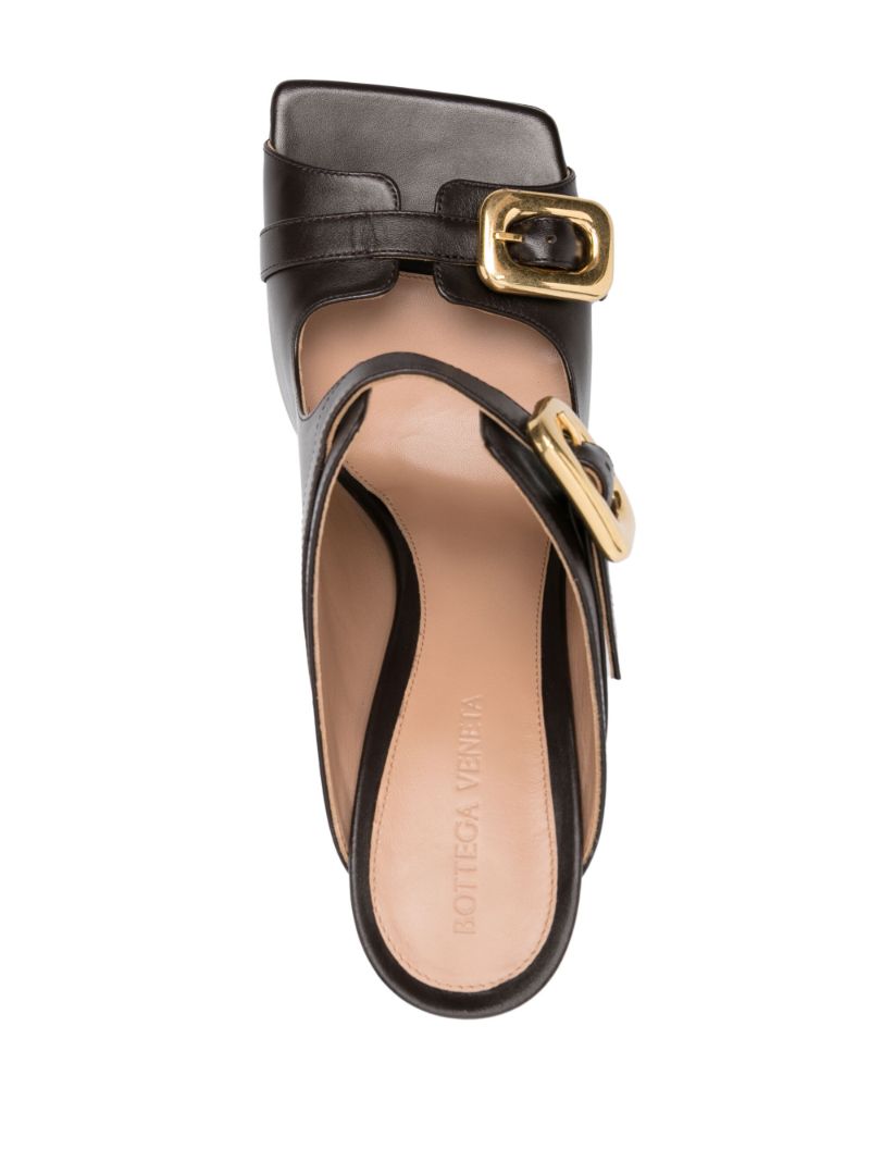 Brown Stretch Buckle 90 Leather Mules
