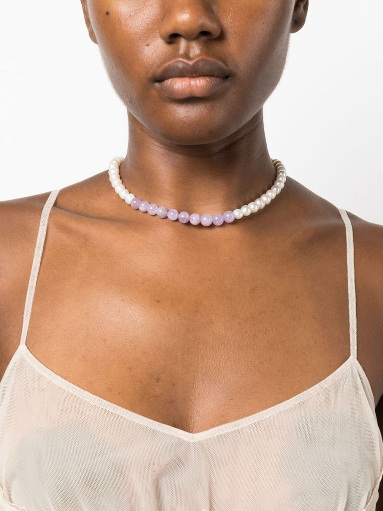 Platinum-plated So Far So Good Pearl and Jade Necklace
