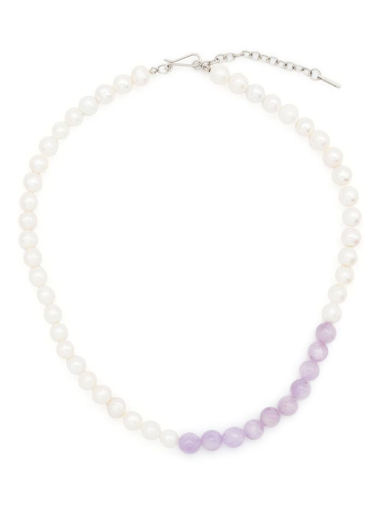 Platinum-plated So Far So Good Pearl and Jade Necklace