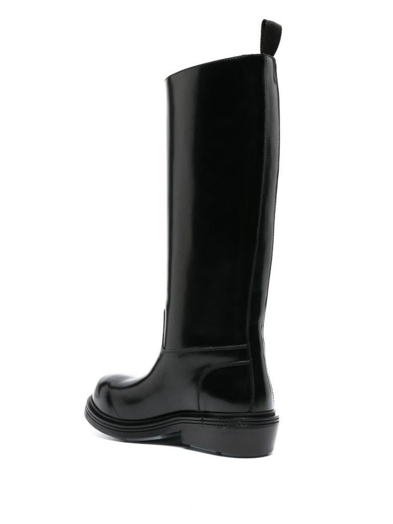 Black Knee High Leather Boots