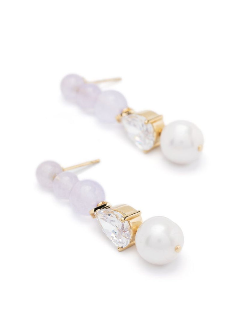 Gold Vermeil P97 Jade, Crystal and Pearl Drop Earrings