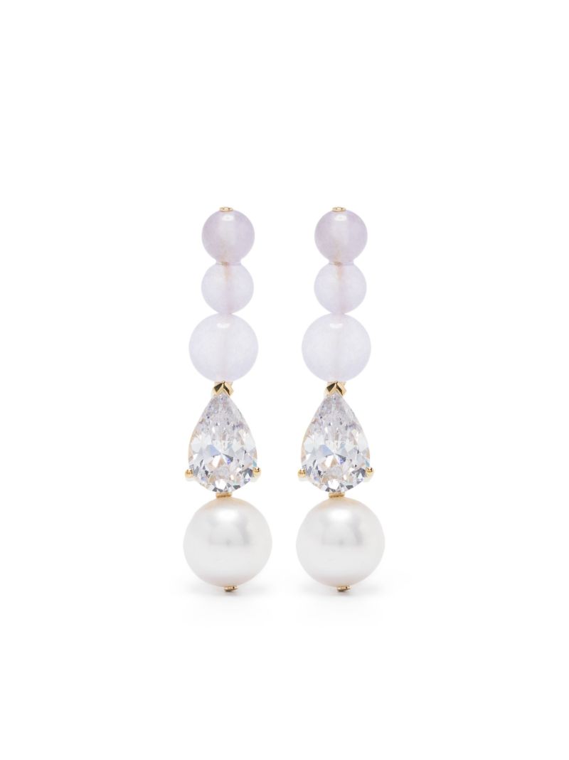 Gold Vermeil P97 Jade, Crystal and Pearl Drop Earrings