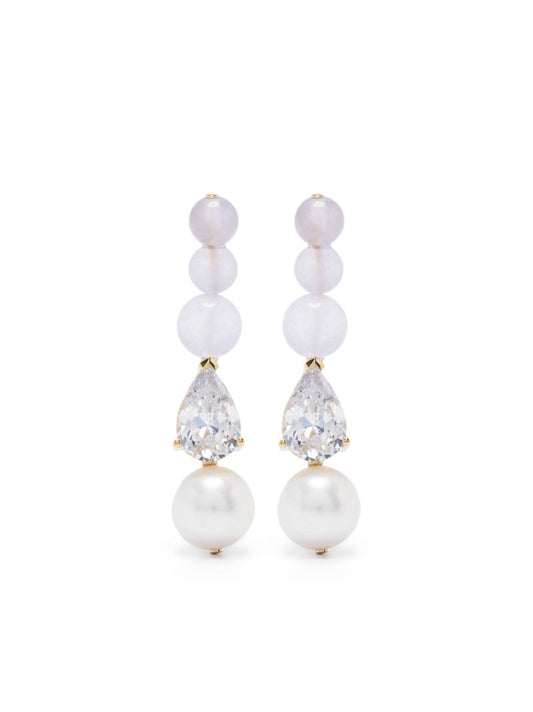 Gold Vermeil P97 Jade, Crystal and Pearl Drop Earrings