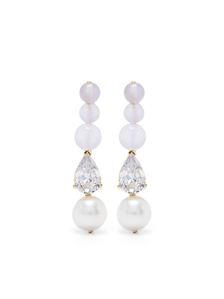Gold Vermeil P97 Jade, Crystal and Pearl Drop Earrings