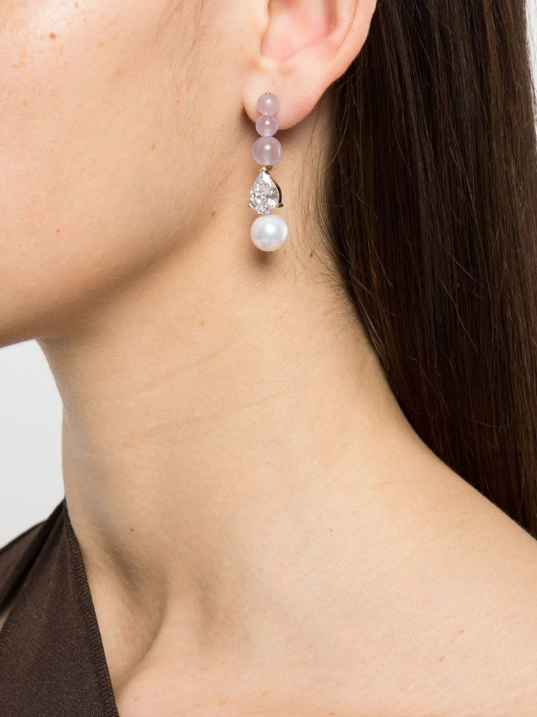 Gold Vermeil P97 Jade, Crystal and Pearl Drop Earrings