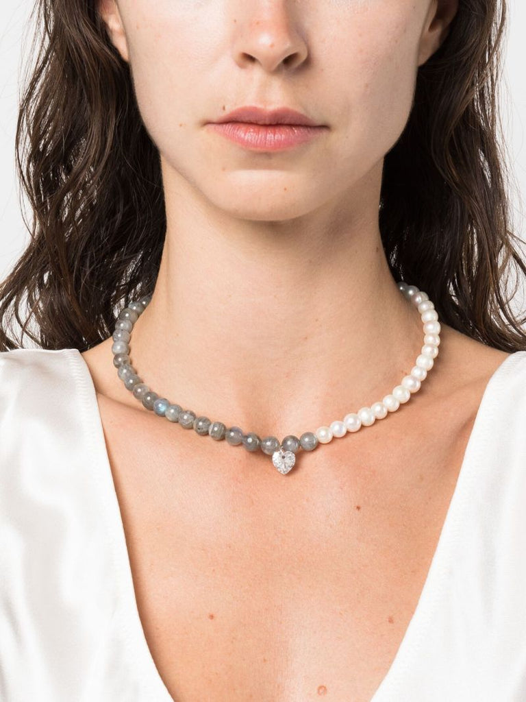 Sterling Silver P102 Pearl, Labradorite and Crystal Necklace