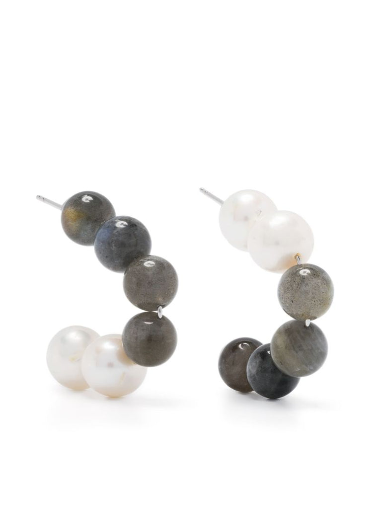Sterling Silver P100 Pearl and Labradorite Hoop Earrings