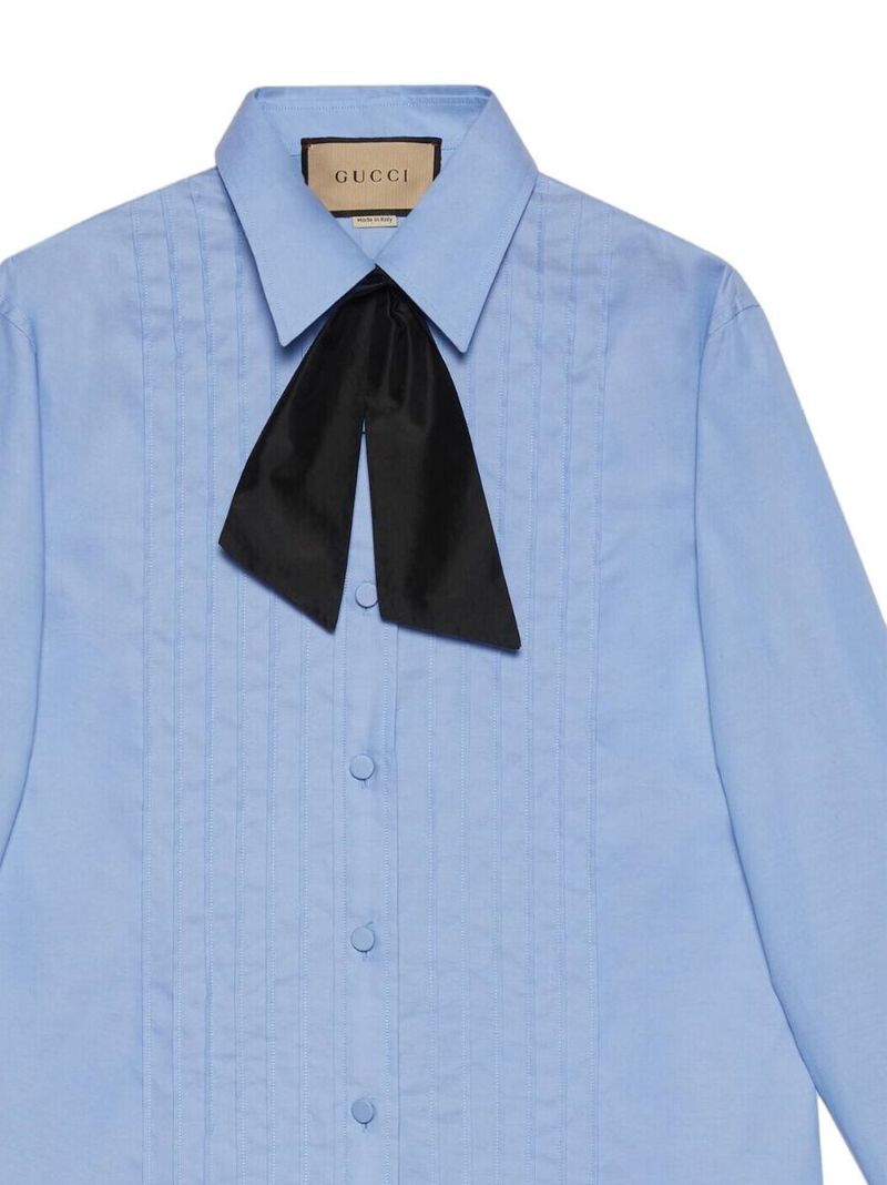 Blue Pleated Oxford Cotton Shirt