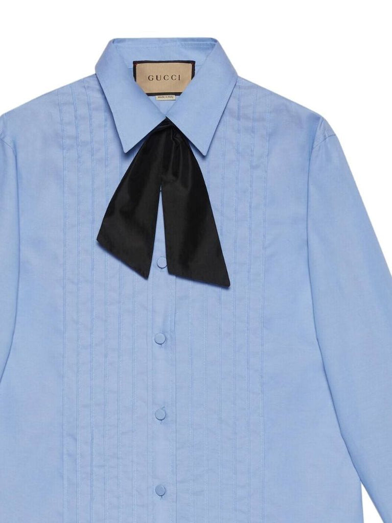 Blue Pleated Oxford Cotton Shirt