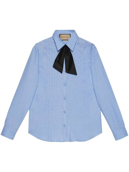 Blue Pleated Oxford Cotton Shirt
