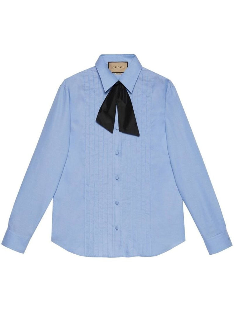 Blue Pleated Oxford Cotton Shirt