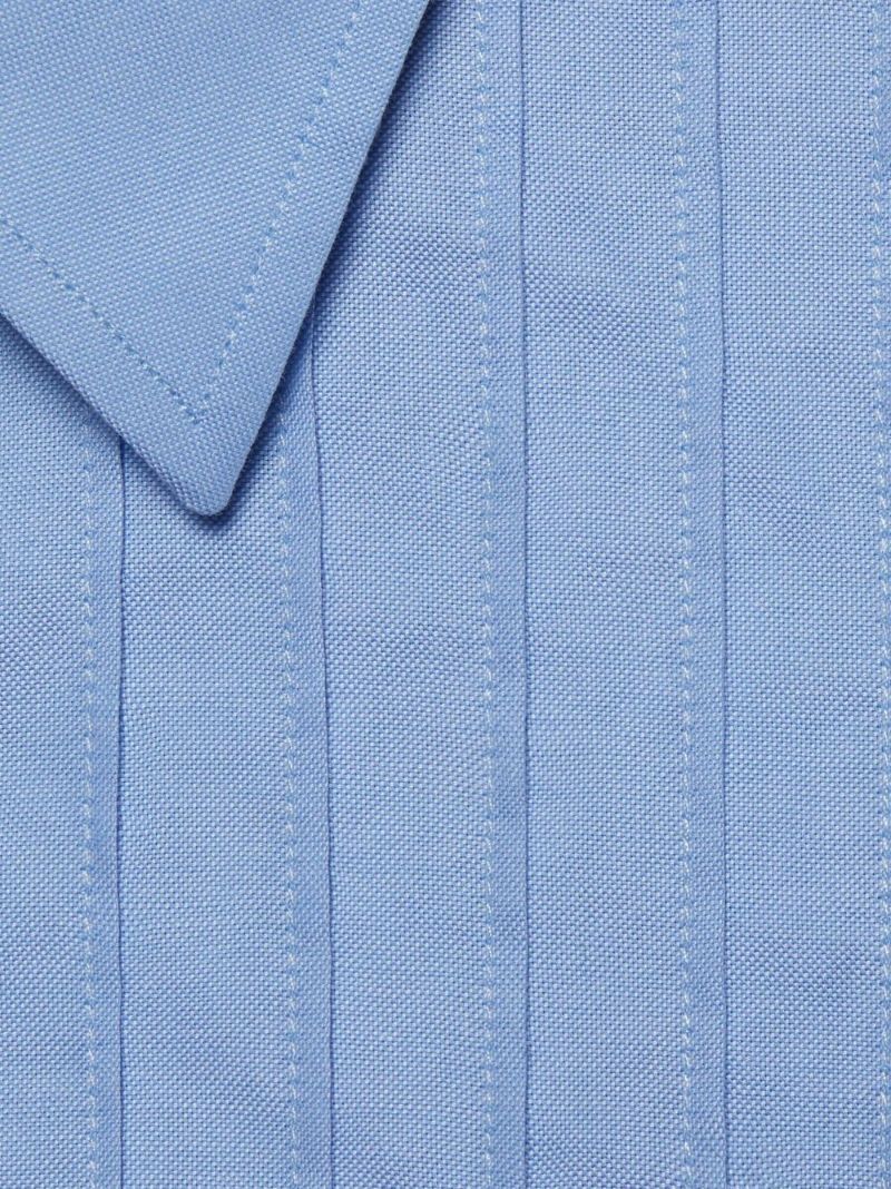 Blue Pleated Oxford Cotton Shirt