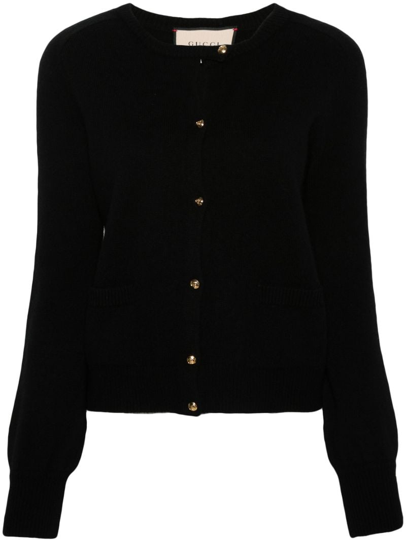 Black Logo-embossed Wool Cardigan