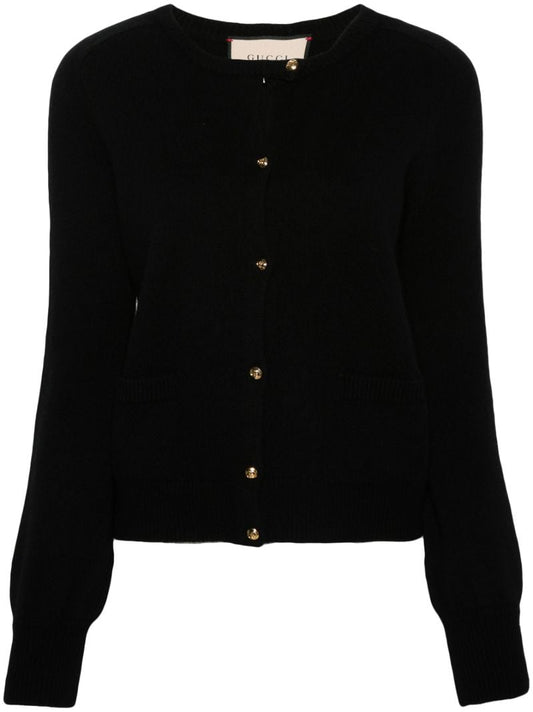 Black Logo-embossed Wool Cardigan