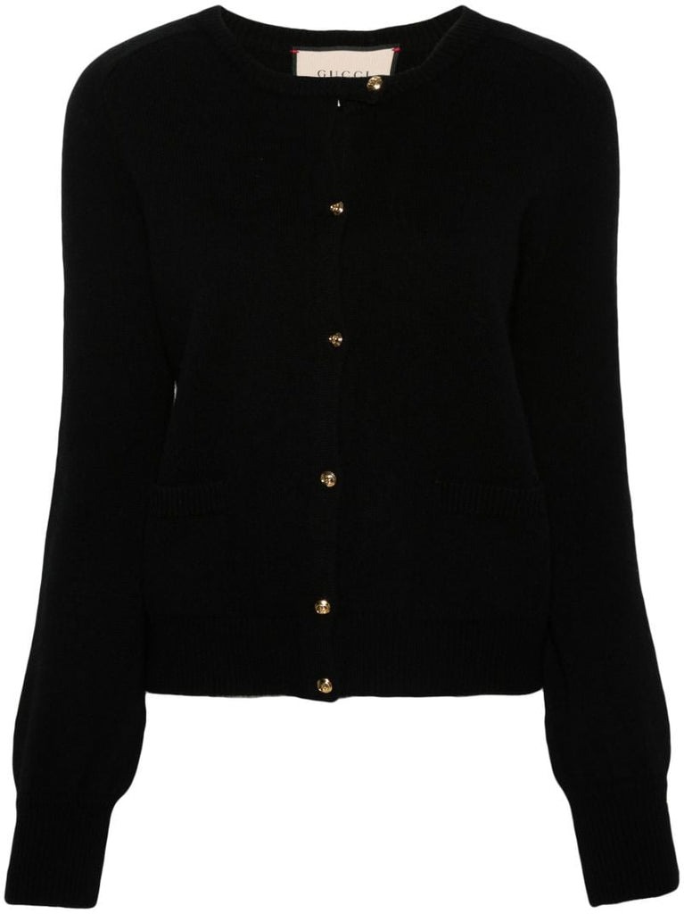 Black Logo-embossed Wool Cardigan
