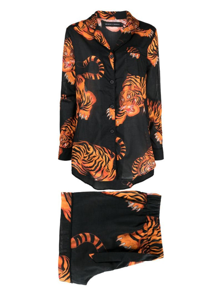 Black and Orange Tiger Print Cotton Pyjamas