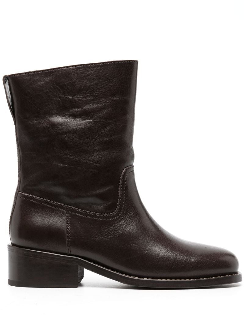 Brown Oblique Tube Leather Boots