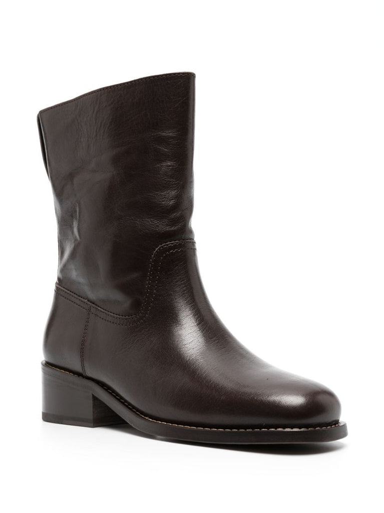 Brown Oblique Tube Leather Boots