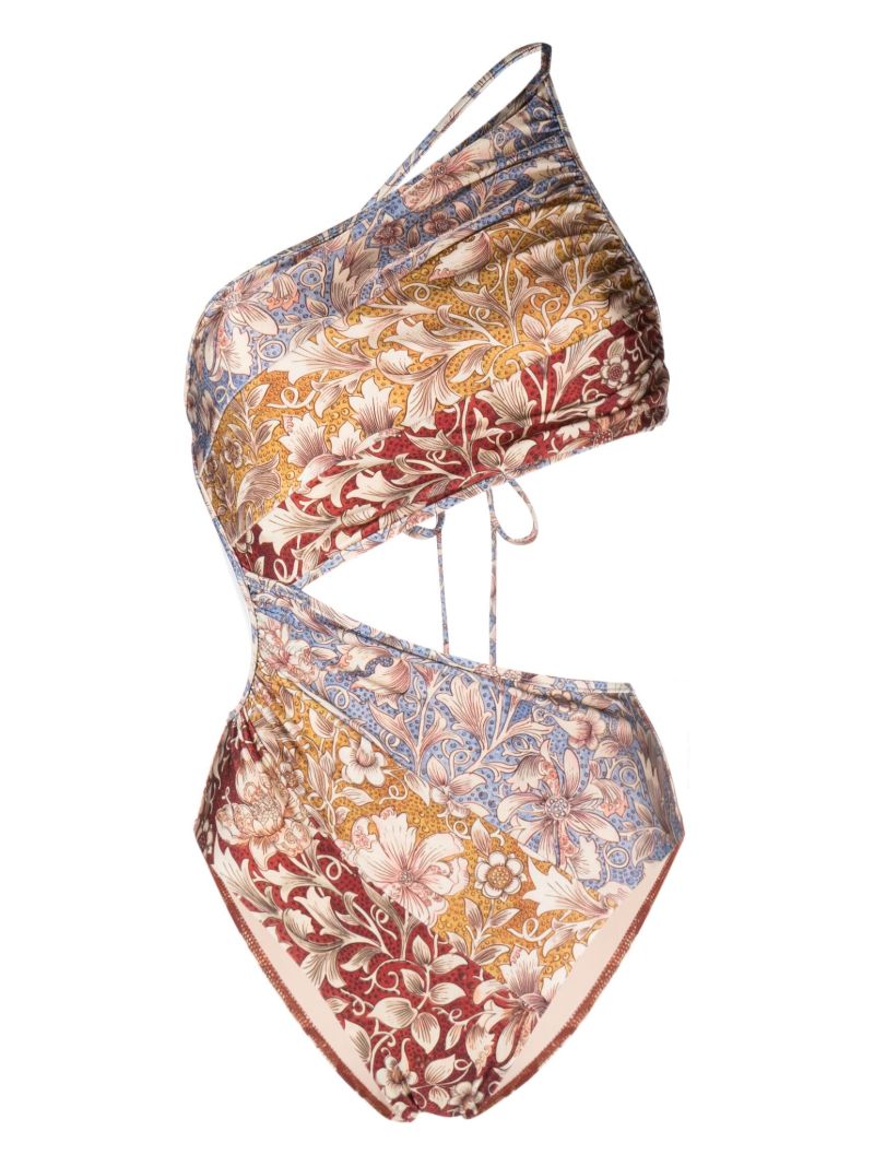 Neutral Chintz Printed Cut-out Swimsuit
