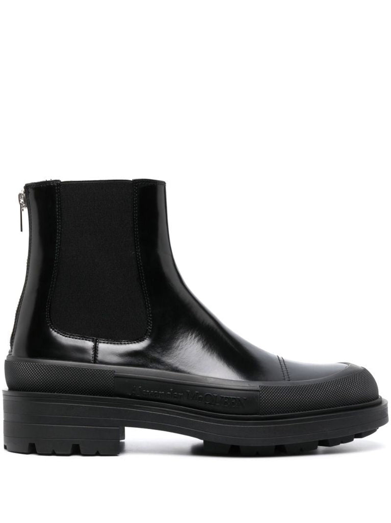 Black Stack Leather Chelsea Boots