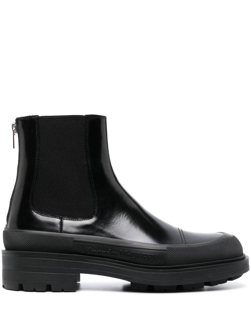 Black Stack Leather Chelsea Boots