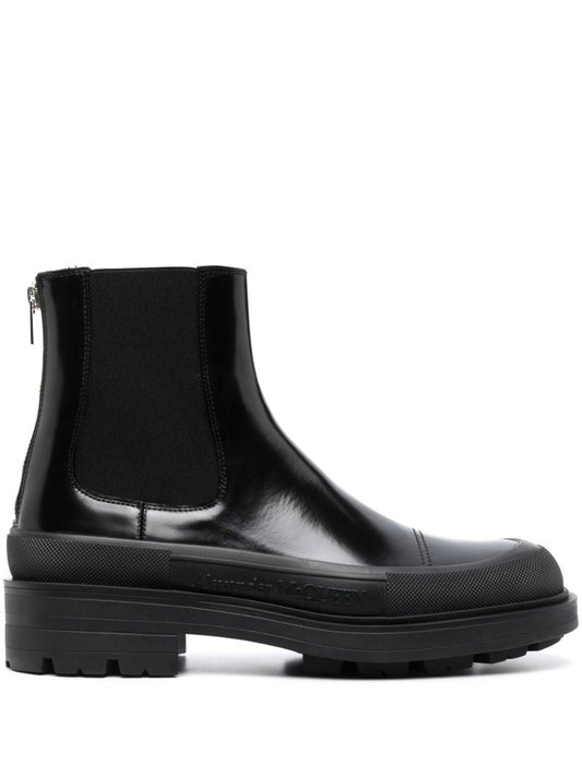 Black Stack Leather Chelsea Boots