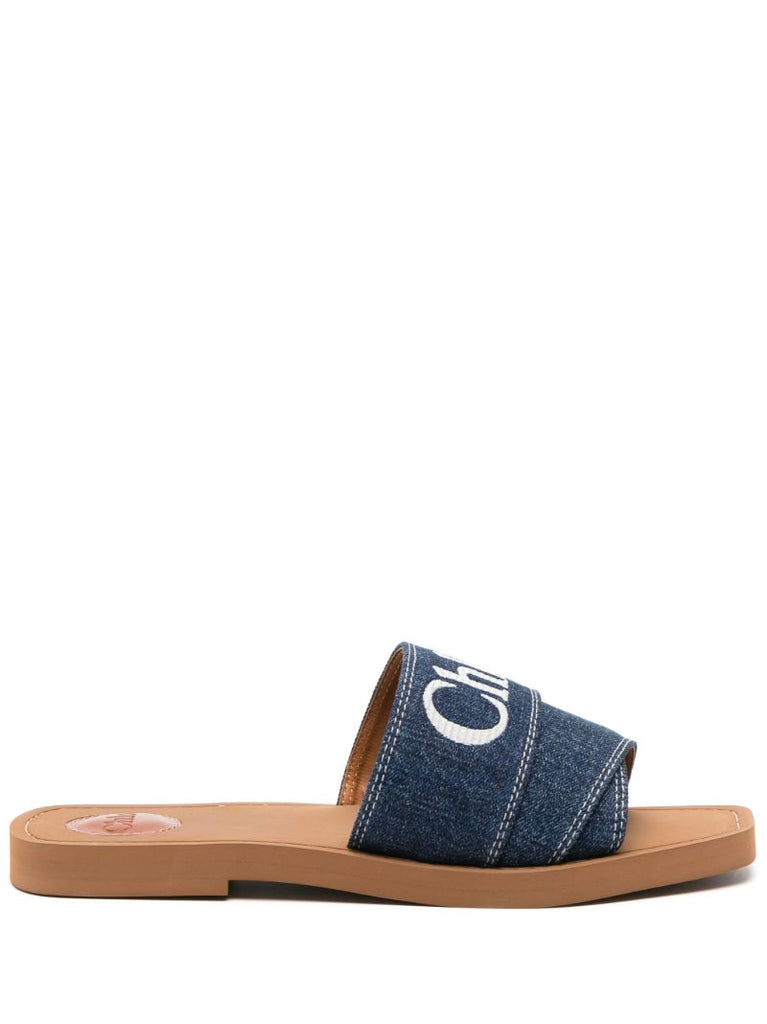 Blue Woody Denim Flat Sandals