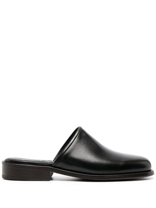 Black Square Toe Leather Mules