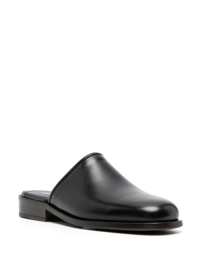 Black Square Toe Leather Mules