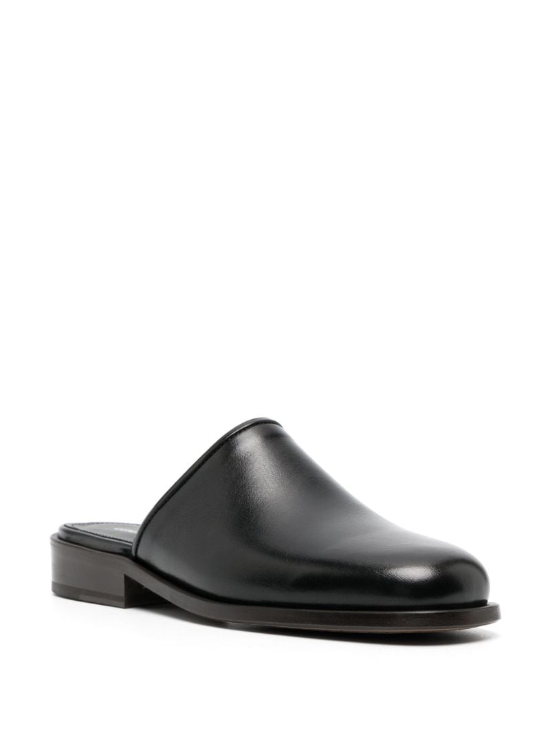 Black Square Toe Leather Mules
