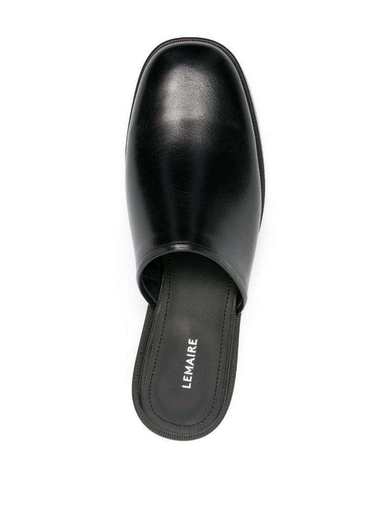 Black Square Toe Leather Mules