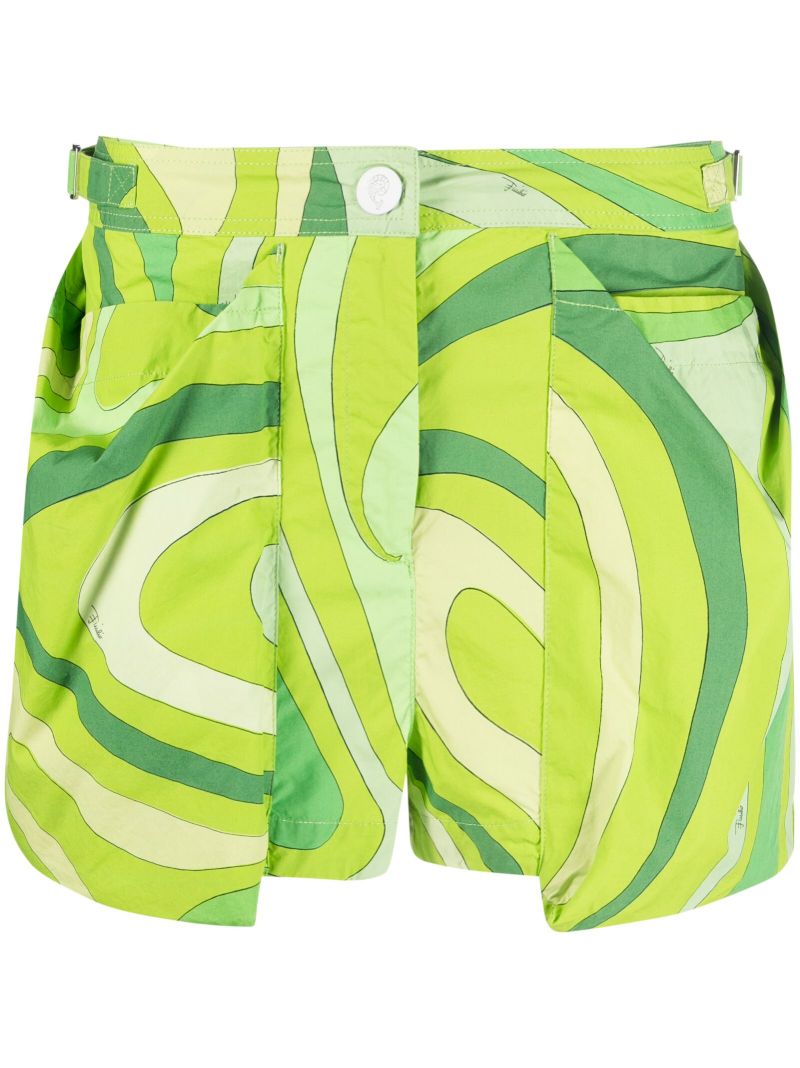 Green Marmo-print Cotton Shorts