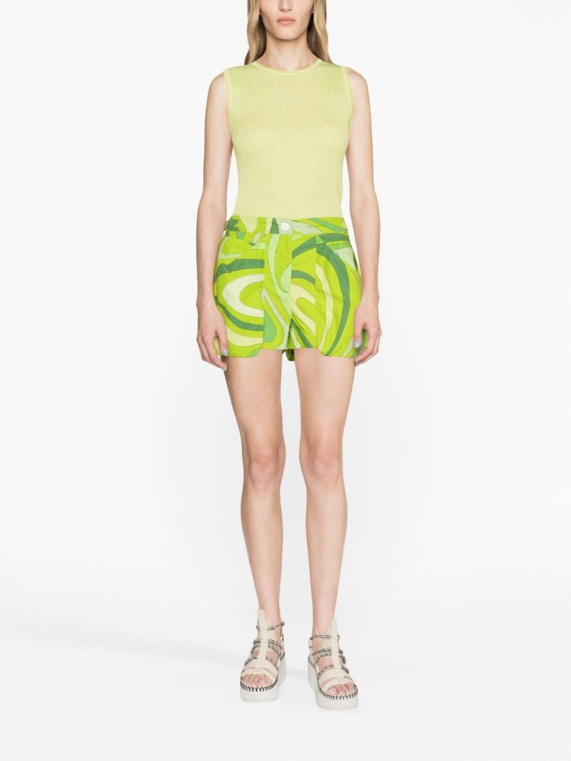 Green Marmo-print Cotton Shorts
