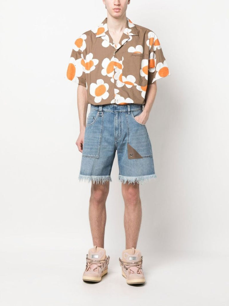 Blue Frayed Denim Shorts